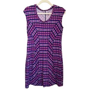 Title Nine Size M Dream Knit Cap Sleeve Dress Purple Print Casual